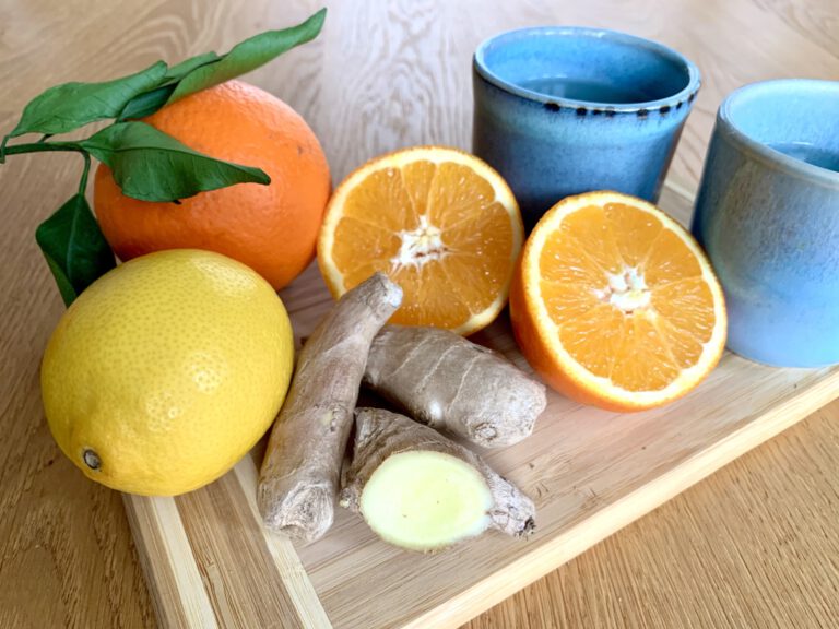 Ingwertee Rezept Zutaten: Ingwer, Zitrone, Orange