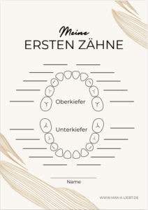 Zahnkalender Baby in modernem, schlichten Design – zum Eintragen der ersten Milchzähne.