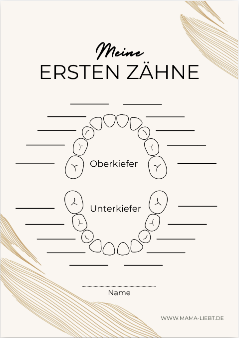 Zahnkalender Baby in modernem, schlichten Design – zum Eintragen der ersten Milchzähne.