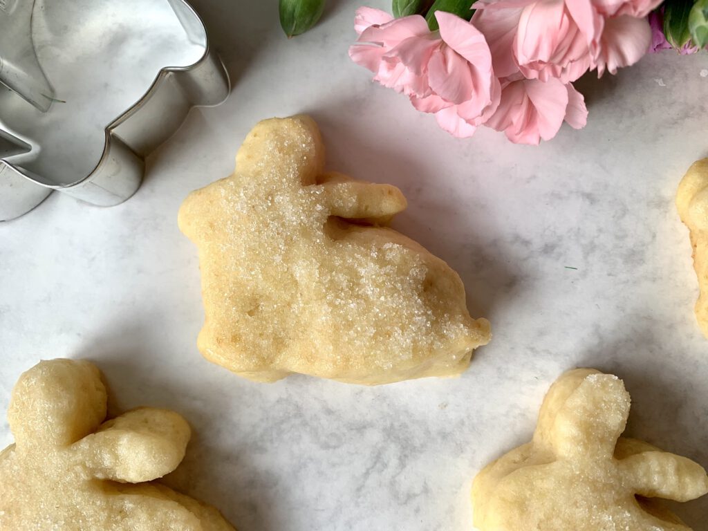 Detailaufnahme eines saftigen Quarkhasen aus Quark-Öl-Teig frisch gebacken